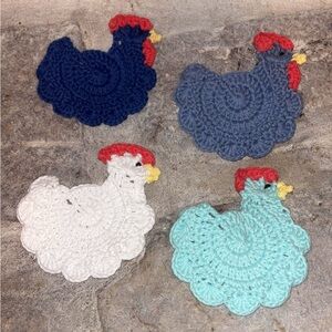 Crochet Chicken Coasters Set